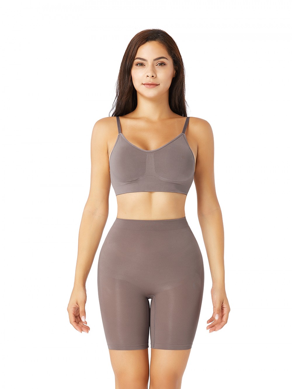 Purple Removable Pads Seamless Bra High Waist Panties Suit